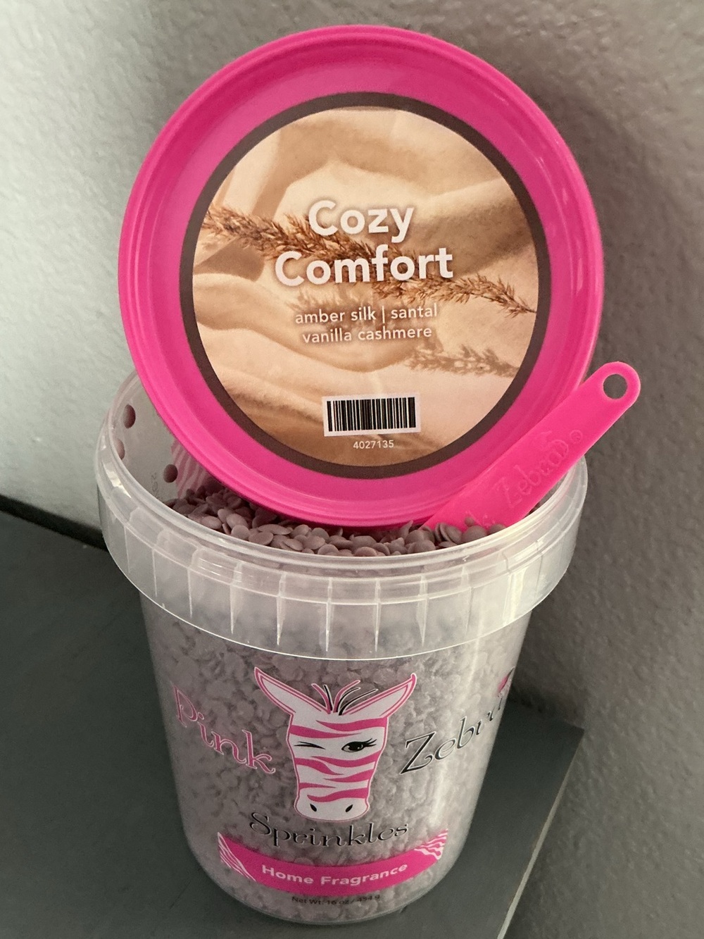 Cozy Comfort Pink Zebra Wax Melts in a 4 oz blend bag